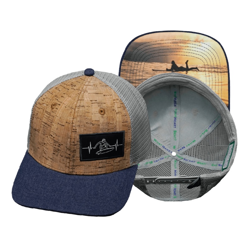 Surf Hat – Baseball Hat Fit – Cork – Heather Navy / Gray – Trucker Mesh