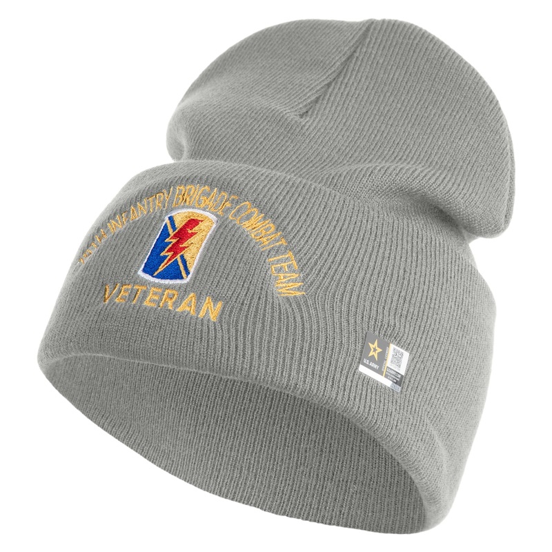 U.S. Army 79th Infantry Brigade Combat Team Logo Embroidered 12 Inch Solid Knit Cuff Long Beanie Made in USA Dk Ash One Size