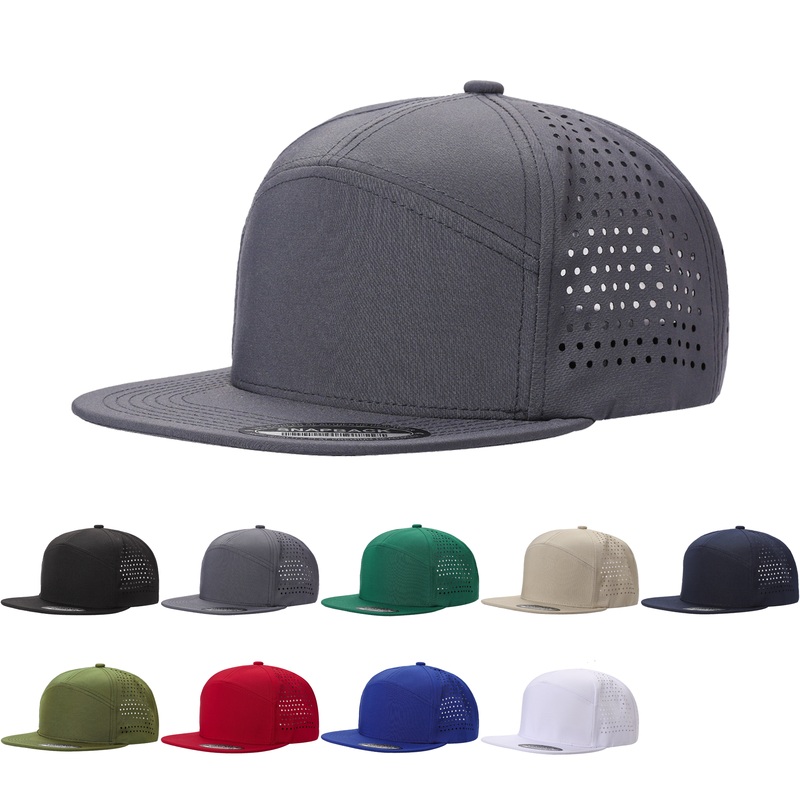Unbranded 7 Panel Perforated Hat Laser Vented Cap Black