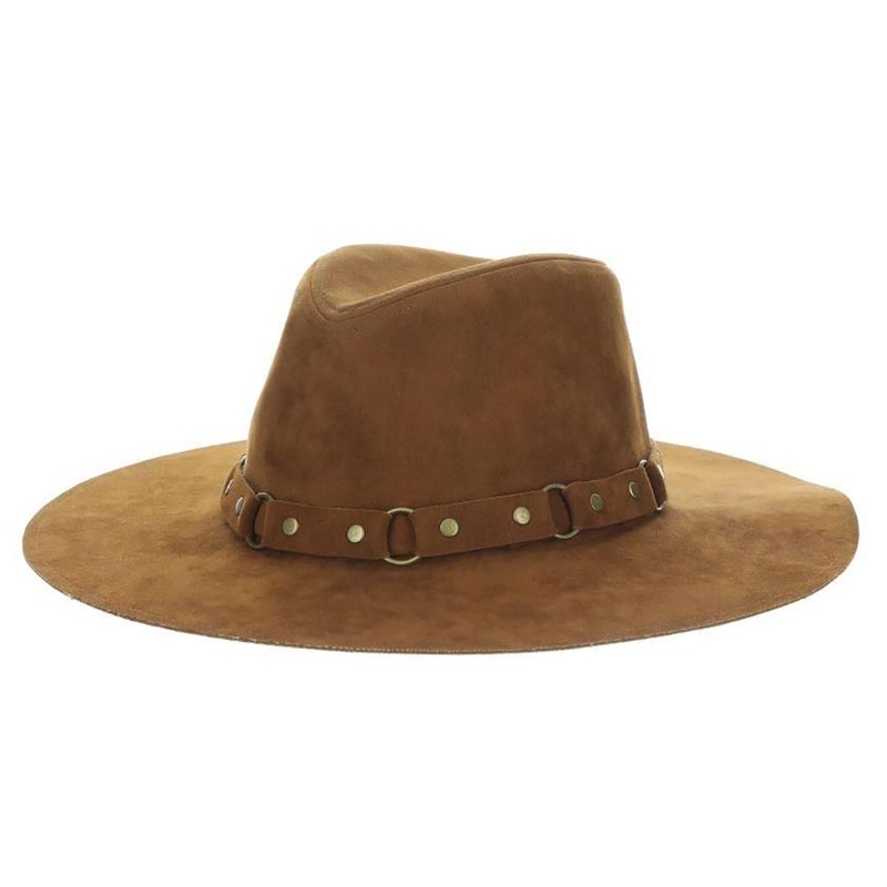 Vegan Leather Rancher Hat with Studs and Rings – Scala Hats Tobacco Medium (57 cm)