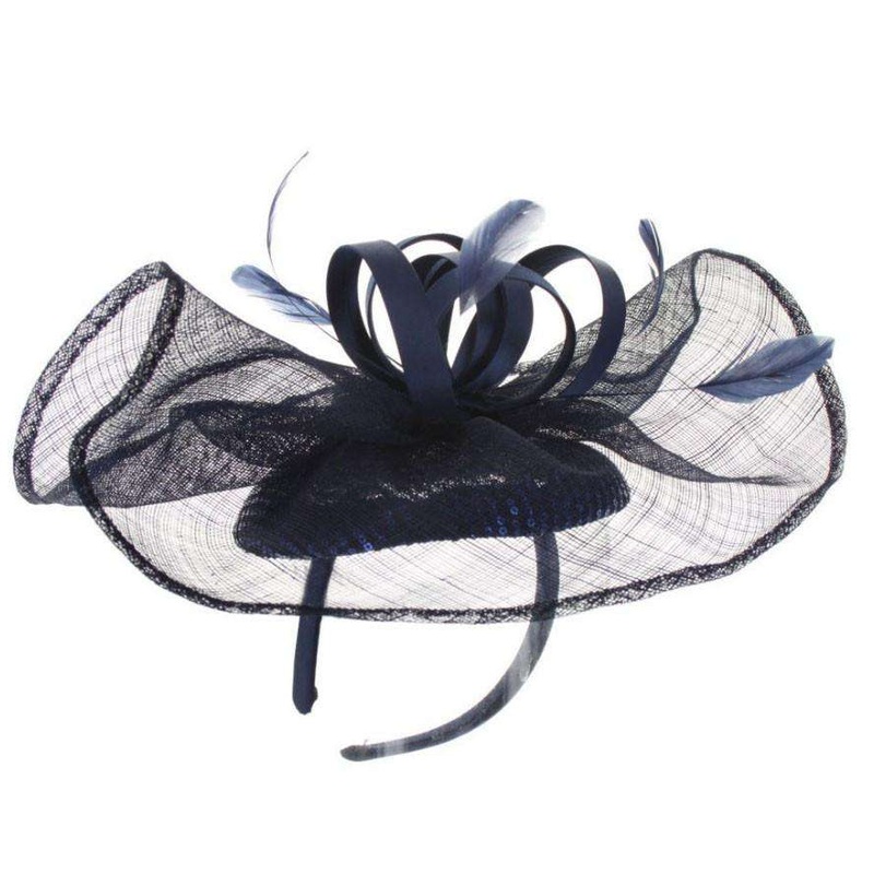 Wavy Sinamay Fascinator Navy