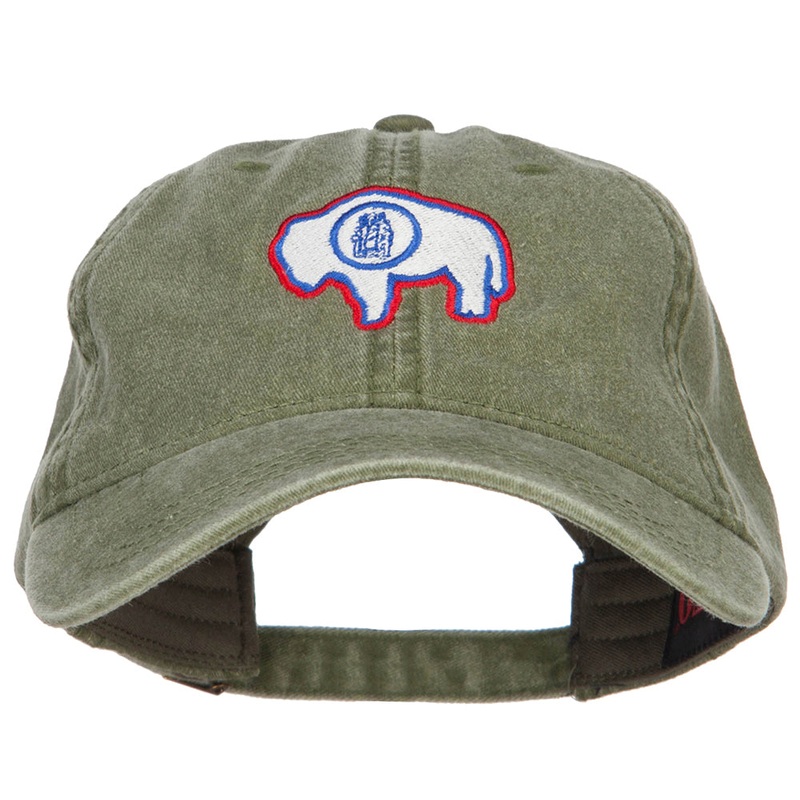 Wyoming State Flag Embroidered Washed Cap Olive One Size
