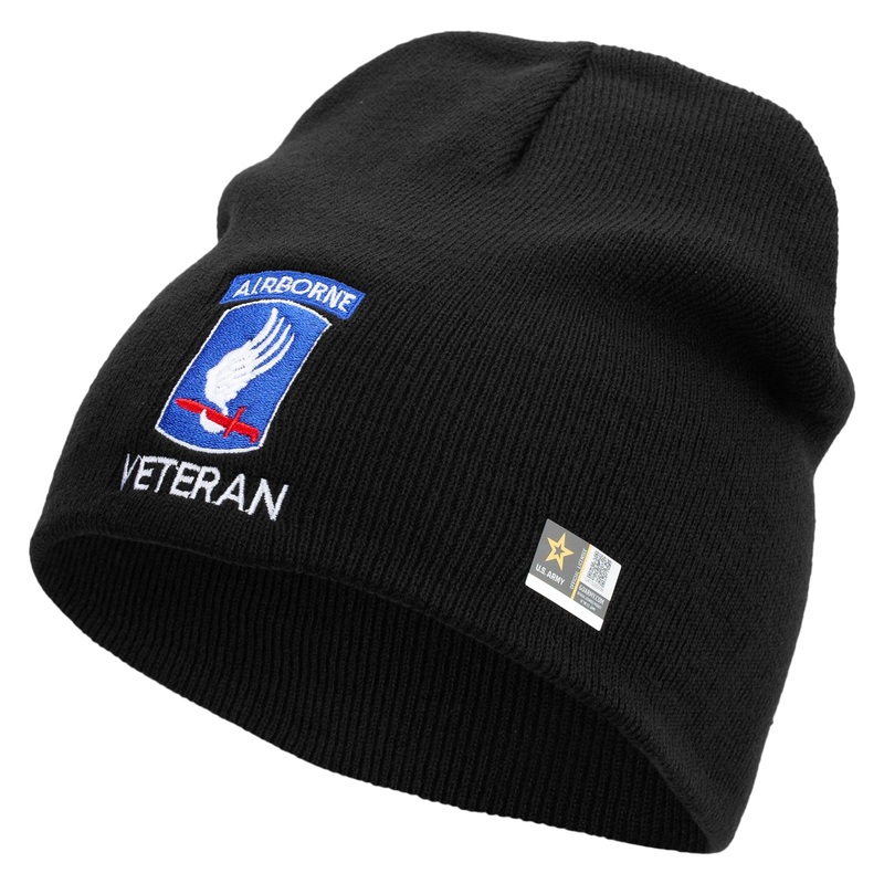 173rd Airborne Brigade Combat Team Veteran Embroidered 8 Inch Knitted Short Beanie Black One Size