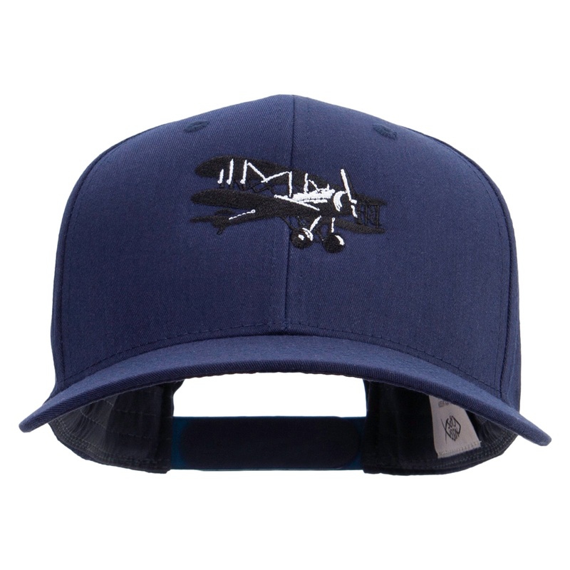Black and White Airplane Embroidered Solid Cotton Twill Pro Style Cap Navy One Size