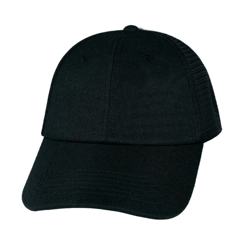 Blank – 6 Panel – Unstructured – Black Hemp / Black (Unisex) – Soft Trucker Mesh