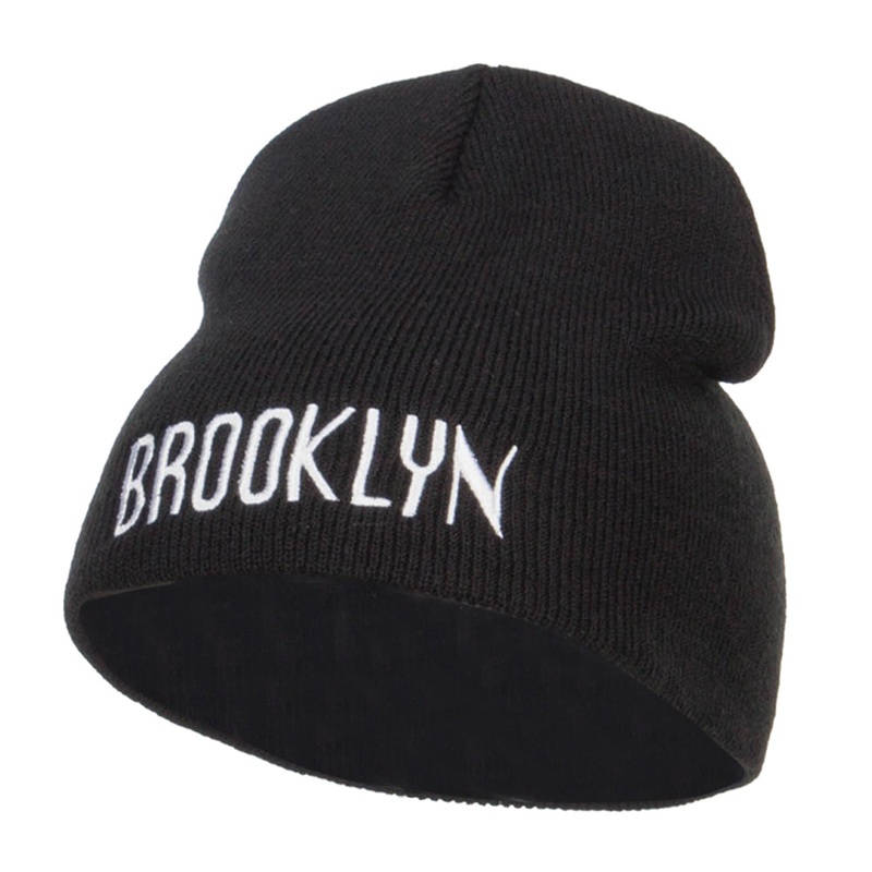 Brooklyn Embroidered Short Beanie Black One Size