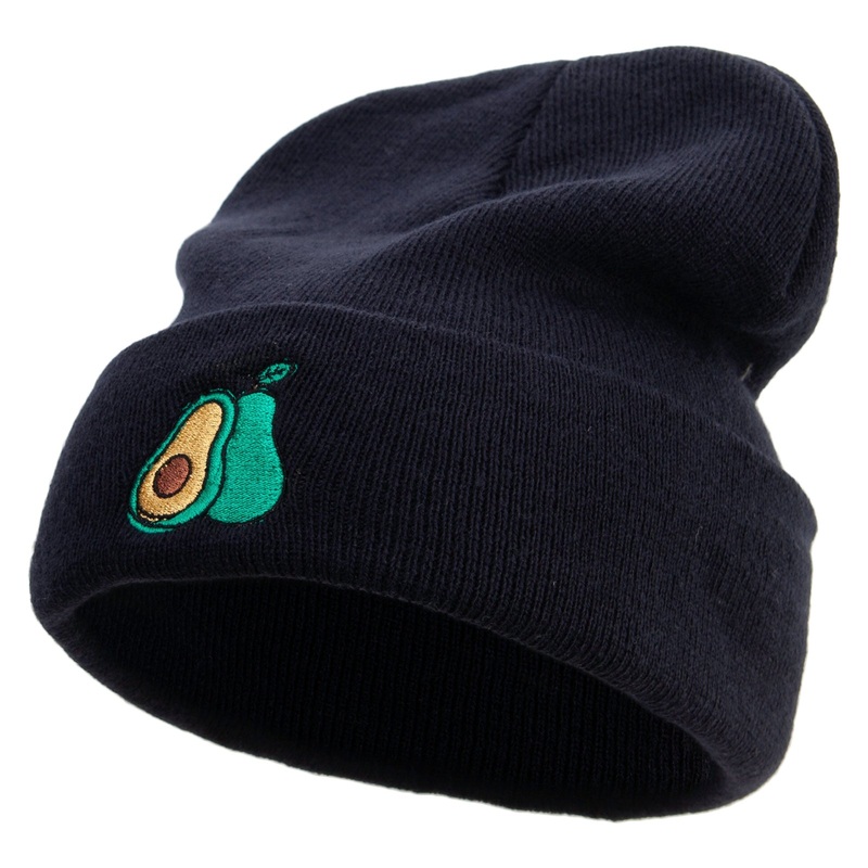 Cinco De Mayo Avocado Embroidered Big Size Acrylic Long Beanie Black XL-3XL