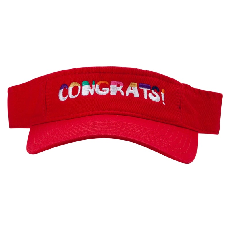 Congrats Embroidered Pro Style Cotton Twill Washed Visor Red One Size