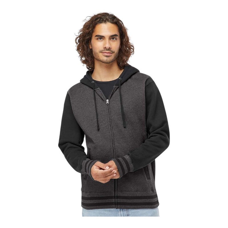 Independent Trading Co IND45UVZ Unisex Heavyweight Varsity Full-Zip Hooded Sweatshirt Black/ Gunmetal Heather XS