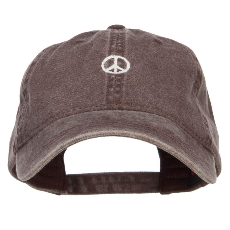 Mini Peace Symbol Embroidered Washed Cap Brown One Size