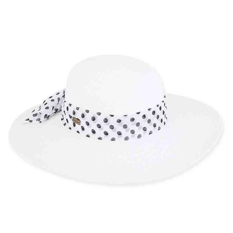 Nora Summer Hat with Polka Dot Scarf – Sun ‘N’ Sand Hats White Medium (57 cm)