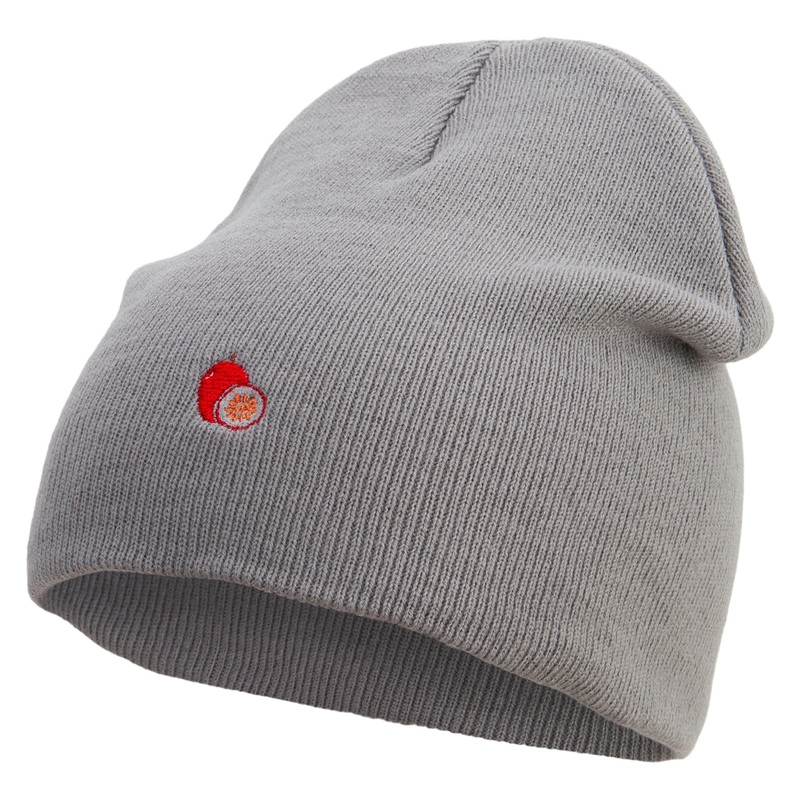 Passion Fruit Embroidered 8 inch Acrylic Short beanie Grey One Size