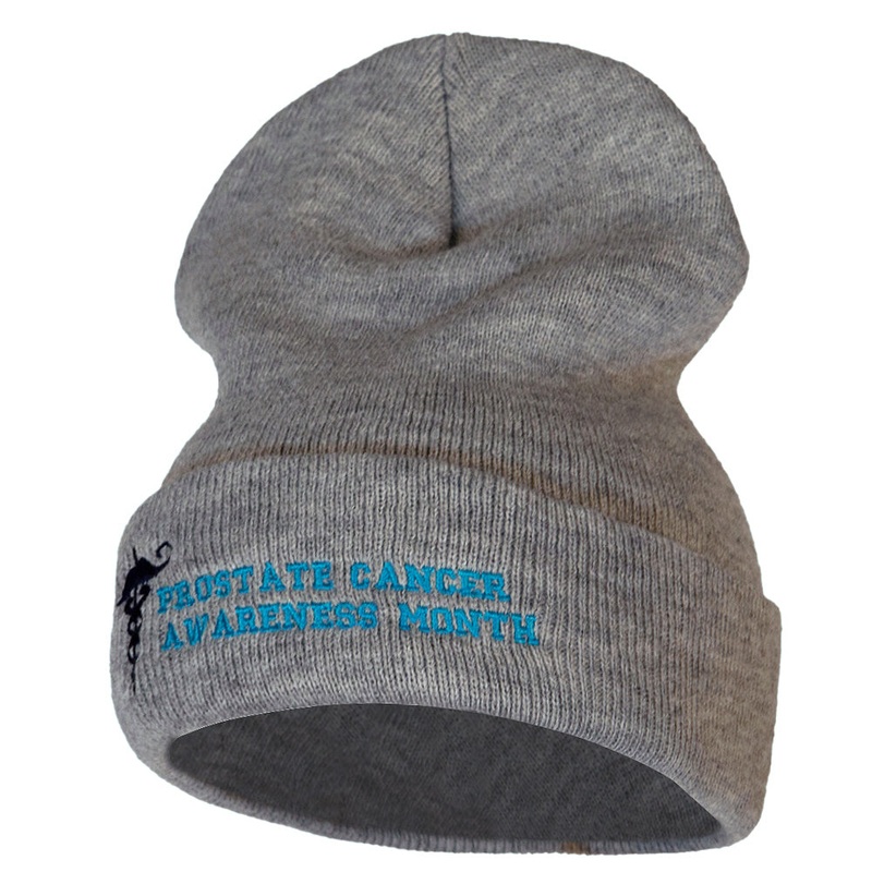 Prostate Cancer Awareness Month 12 Inch Long Knitted Beanie Heather Grey One Size