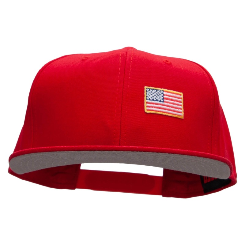 Small Gold Patriotic American Flag Superior Cotton Twill Flat Bill Snapback Prostyle Cap Red One Size