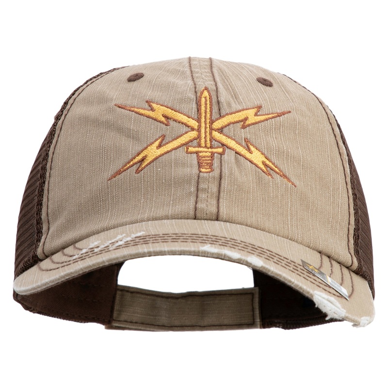 U.S. Army Cyber Corps Embroidered Low Profile Special Cotton Mesh Cap Khaki Brown One Size