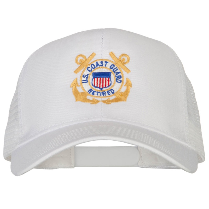 US Coast Guard Retired Anchors Embroidered Solid Cotton Mesh Pro Cap White One Size