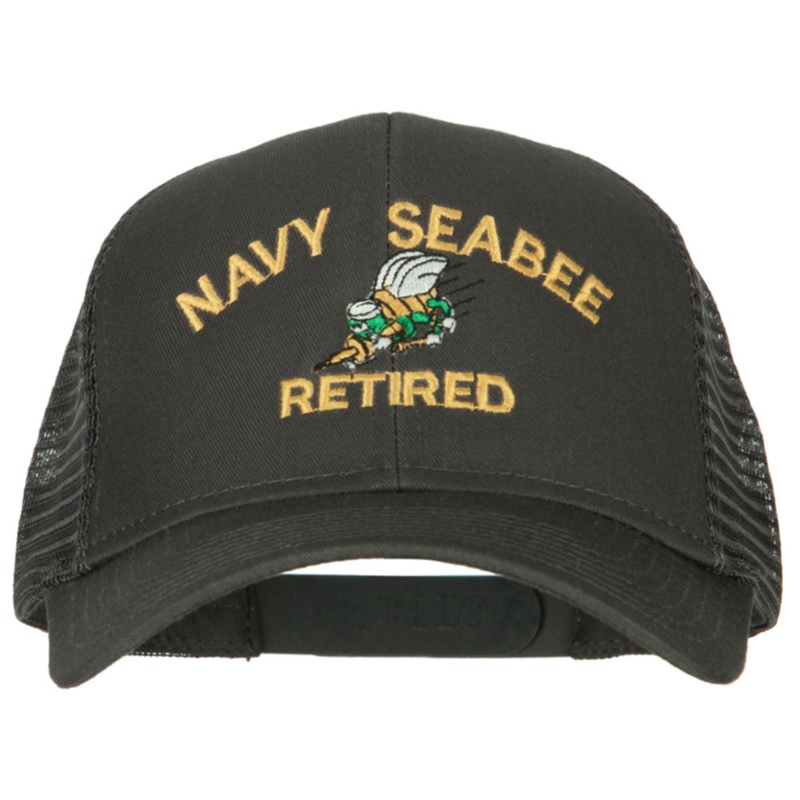 US Navy Seabee Retired Embroidered Solid Cotton Mesh Pro Cap Charcoal One Size