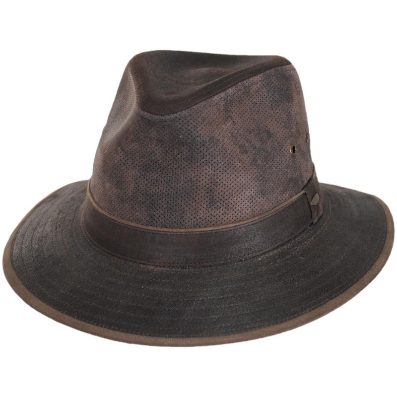 Weathered Leather Safari Fedora Hat BROWN M