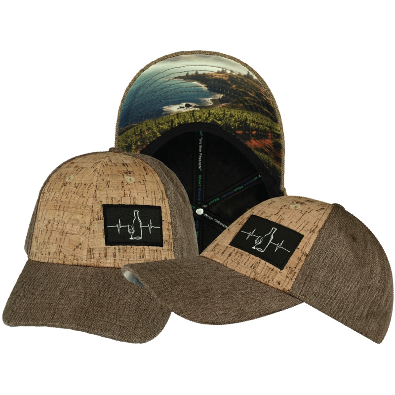 Wine Hat – Low Profile – Cork – Light Brown Hemp – Fabric Back