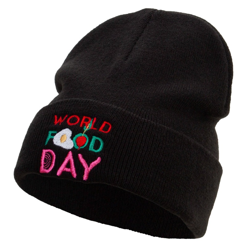 World Food Day Embroidered Big Size Acrylic Long Beanies Black XL-3XL