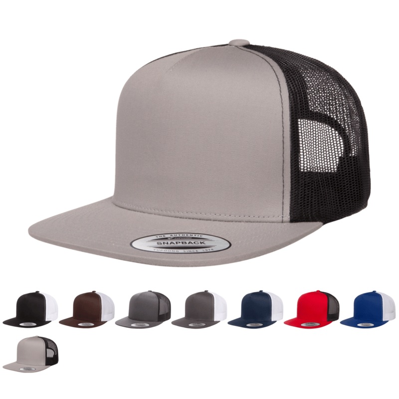 Yupoong 6006T Classic Trucker Snapback Hat, Flat Bill – Lot of 12 Hats (1 Dozen) – YP Classics Black/White (12 hats total)
