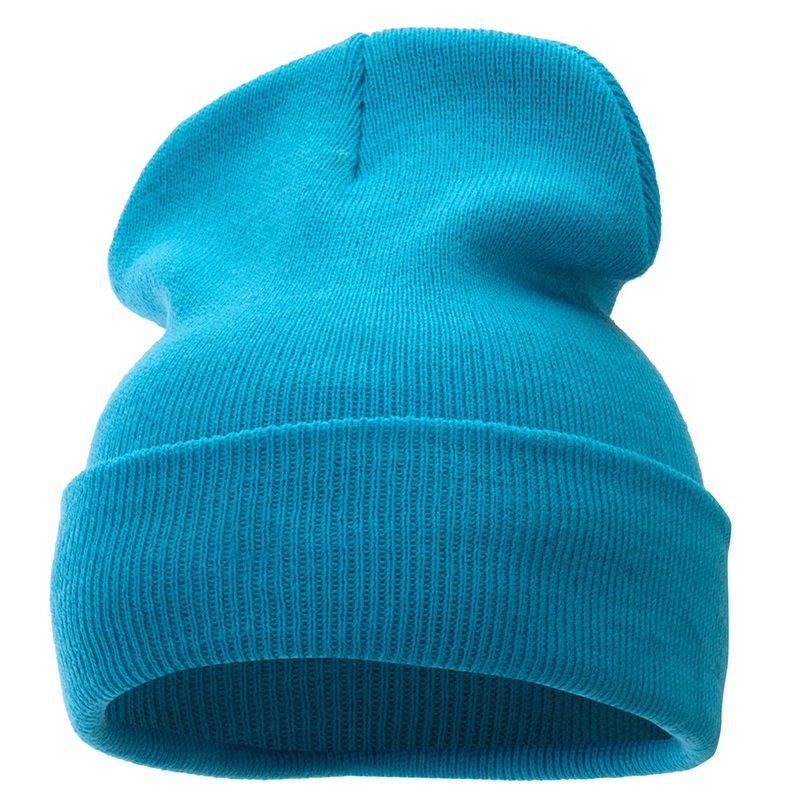 12 Inch Solid Long Beanie Made in USA Aqua One Size