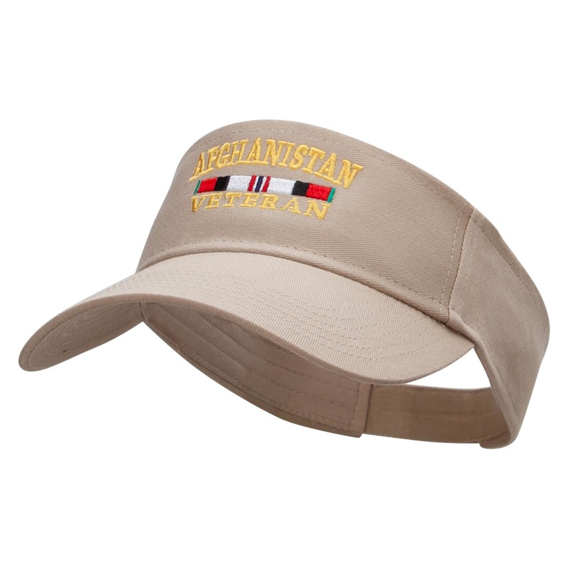 Afghanistan Vet Ribbon Embroidered Cotton Twill Sun Visor Khaki One Size