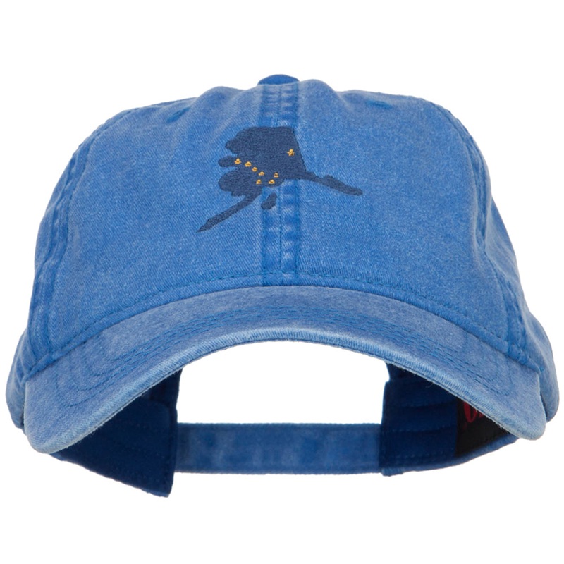 Alaska State Flag Map Embroidered Washed Cap Royal One Size