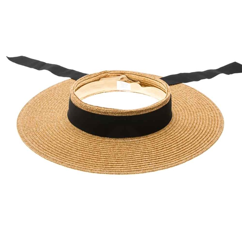Crownless Sun Hat with Long Ribbon Bow – Boardwalk Hats Tan OS (57-58 cm)