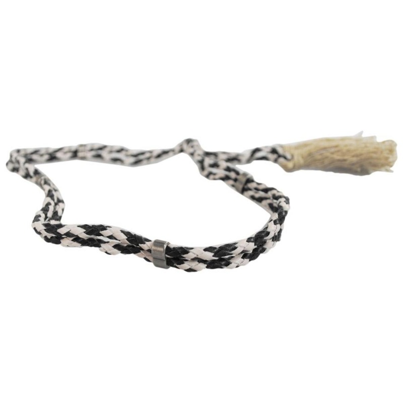 Double Wrap Leather Hat Band BLACK/OFF WHITE ADJUSTABLE