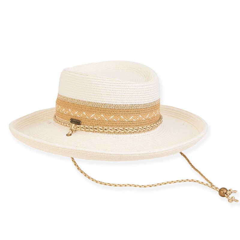 Maslin Straw Gambler Hat with Braided Chin Cord – Sun ‘N’ Sand Ivory Medium (57 cm)
