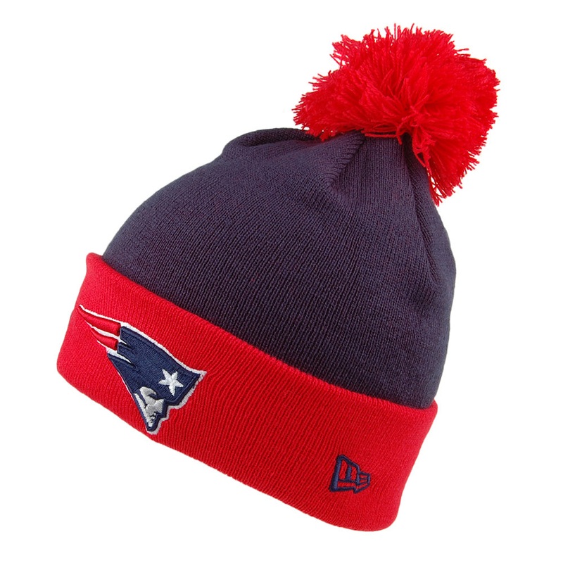 New Era New England Patriots Bobble Hat – NFL Pop Team Knit – Navy-Red 1-Size