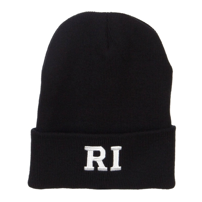 RI Rhode Island State Embroidered Long Beanie Black One Size