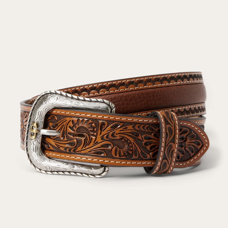 Tooled Tab Belt Cognac 32