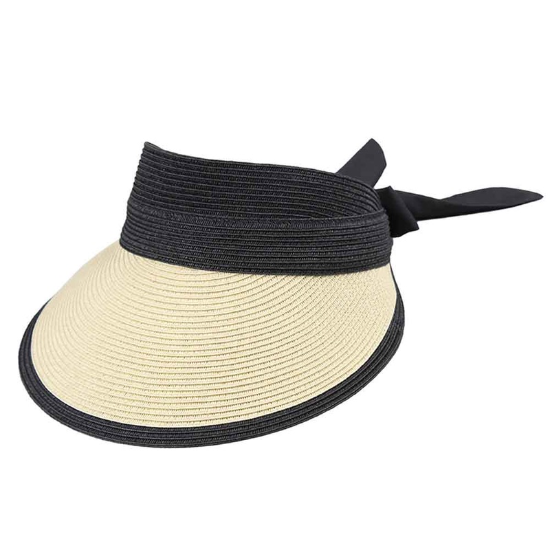 Wide Band Large Straw Visor Hat with Long Bow – Jeanne Simmons Tan M/L (57-57 cm)
