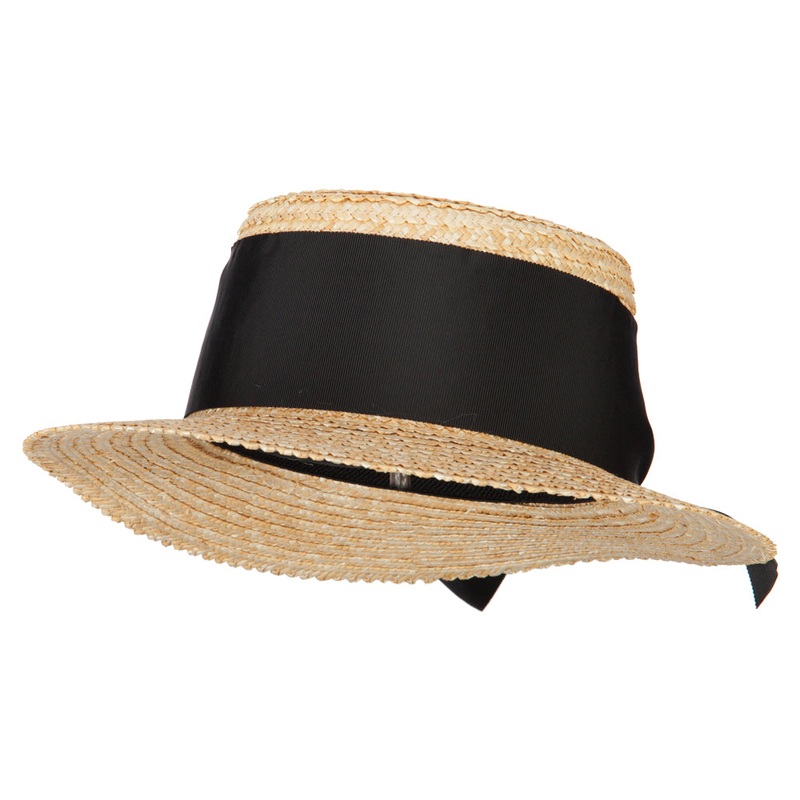 Women’s Straw Wide Ribbon Tall Boater Hat Natural One Size