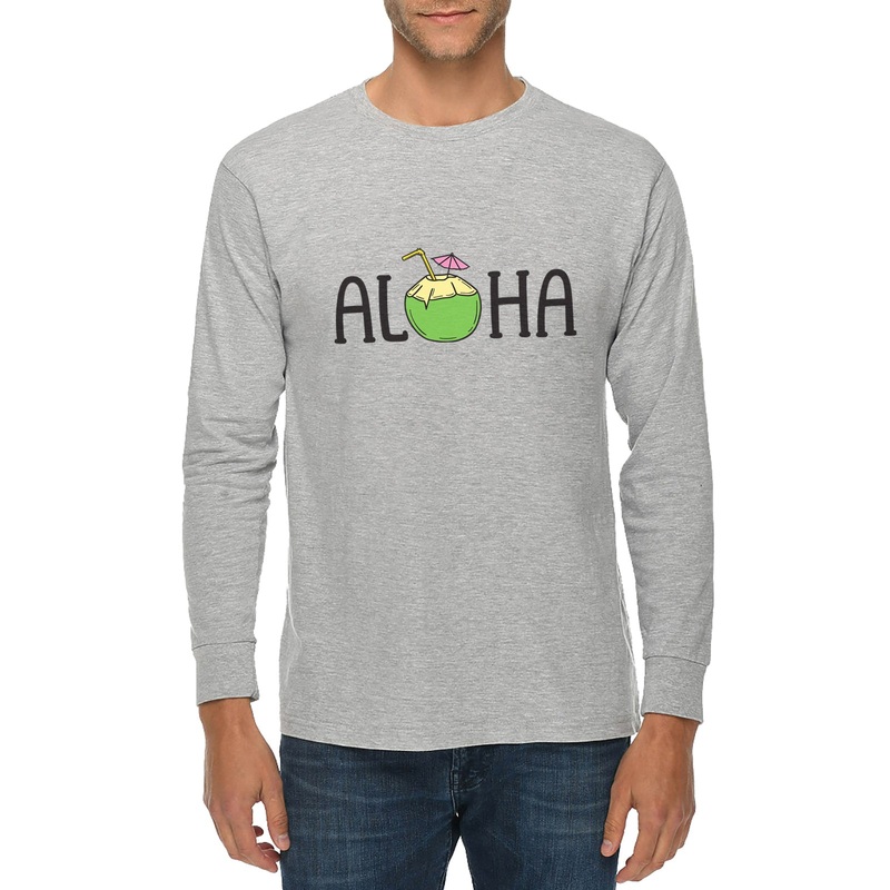 Aloha Graphic Long Sleeve Crewneck Tee Heather Grey XS