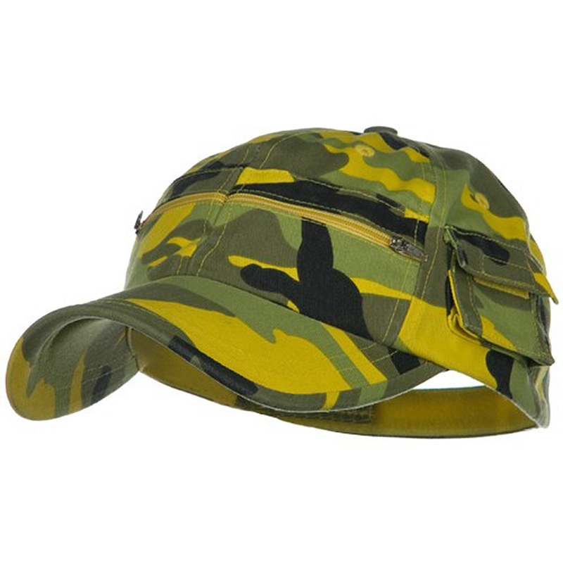 Casual Style Camo Washed Pocket Cap Safari One Size