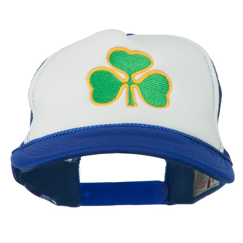 Clover St.Patrick’s Day Embroidered Foam Mesh Cap Royal White One Size