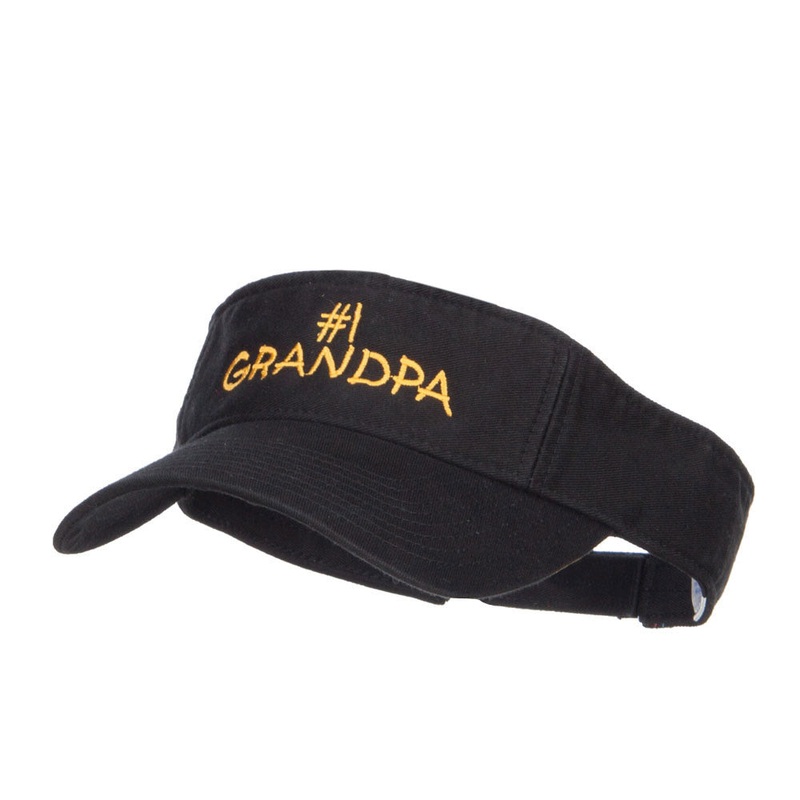 Number 1 Grandpa Embroidered Cotton Washed Visor Black One Size