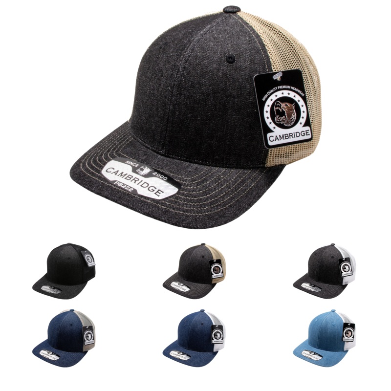 Pit Bull Cambridge PB222D Denim Trucker Hat PB222 Black Denim/Khaki