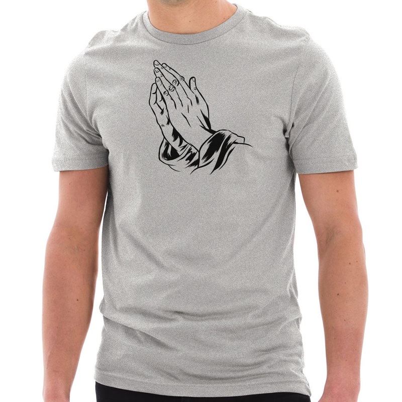 Praying Hands Graphic Design Unisex Short Sleeve Cotton Jersey T-Shirt Heather Grey XS