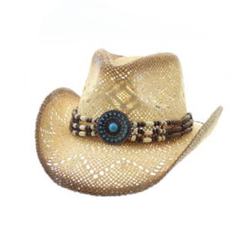 Small Size Macrame Straw Cowboy Hat with Turquoise Concho – Milani Hats Natural Small