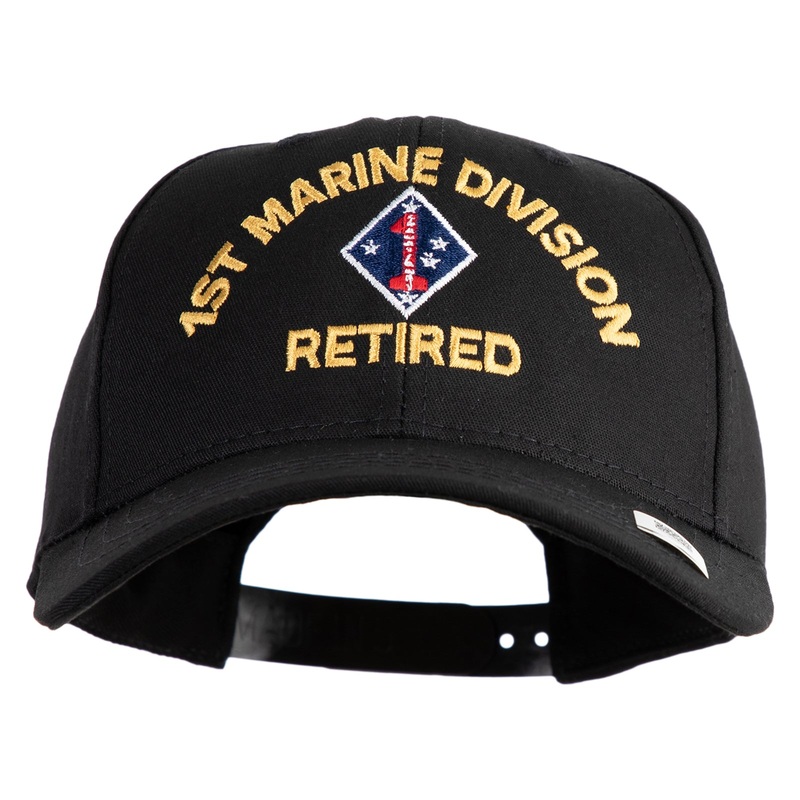 1st Marine Division Retired Embroidered 6 Panel Structured Cotton Twill Cap Made in USA Black One Size
