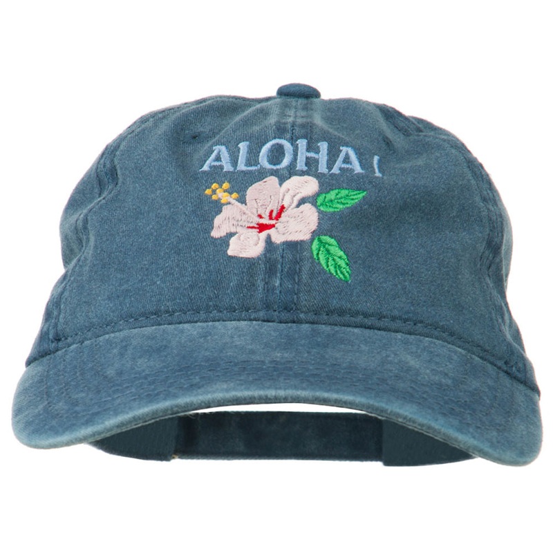 Hawaii Flower Aloha Embroidered Washed Cap Navy One Size