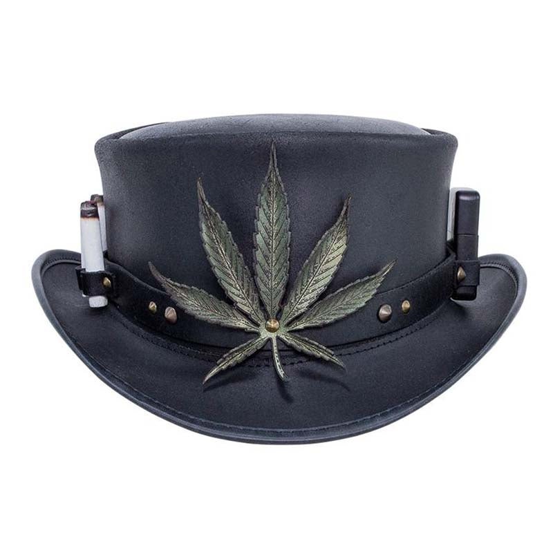 Marlow Leather Top Hat IT’S LIT, Black – Steampunk Hatter Black Small