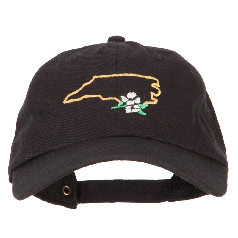 North Carolina Dogwood with Map Embroidered Unstructured Washed Cap Black One Size