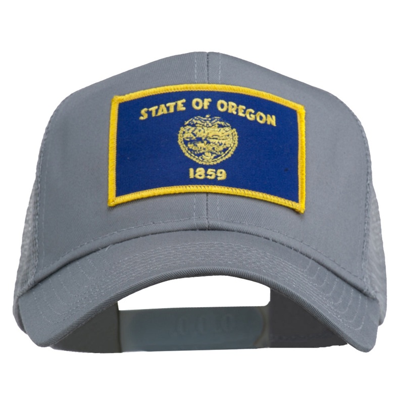Oregon State Flag Patched Mesh Cap Grey One Size