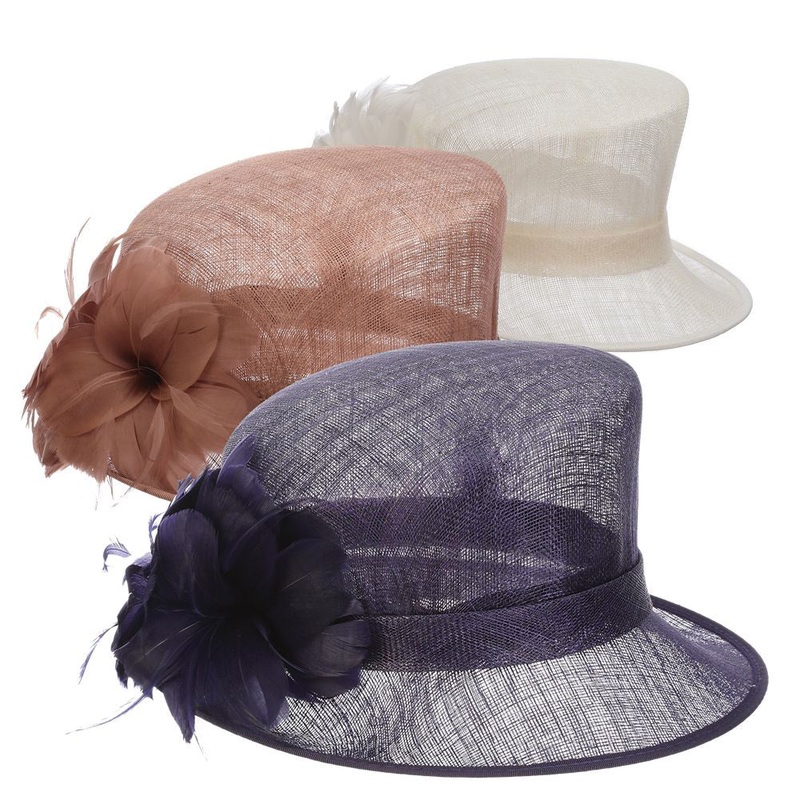 Small Sinamay Dress Hat with Feather Flower – Scala Kentucky Derby Hat Navy