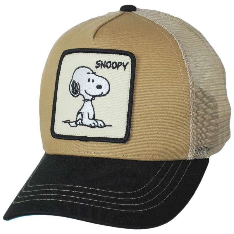 Snoopy Mesh Trucker Snapback Baseball Cap TAN ADJUSTABLE